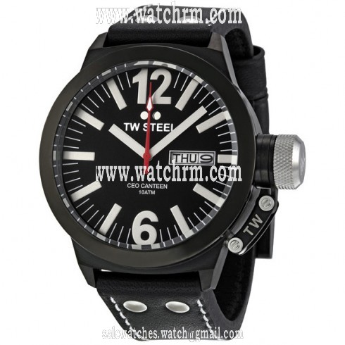 TW Steel CEO Canteen 45 MM Black Leather Strap Men's Watch CE1031