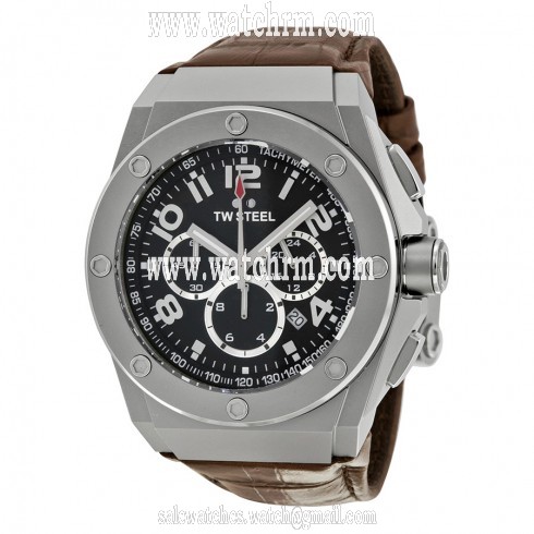 TW Steel CEO Tech 44 MM Black Dial Chronograph Brown Leather Unisex Watch CE4013