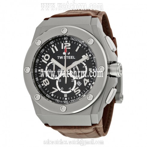 TW Steel CEO Tech 48 MM Black Dial Chronograph Brown Leather Men's Watch CE4014