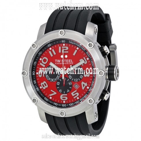 TW Steel Chronograph Red and Black Dial Black Rubber Men's Watch TW602