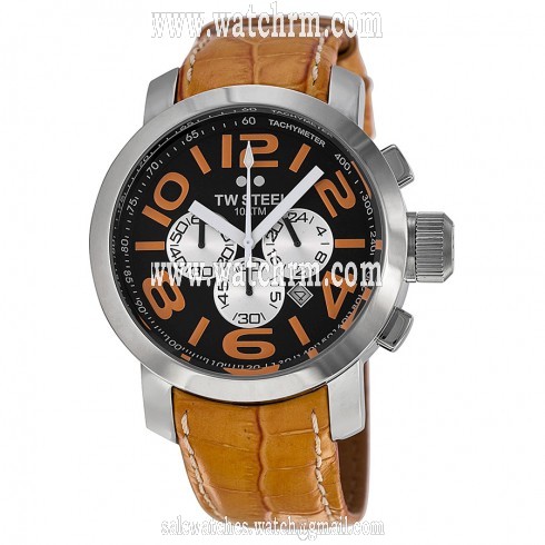 TW Steel Grandeur 45mm Black Dial Orange Leather Strap Chronograph Men's Watch TW52