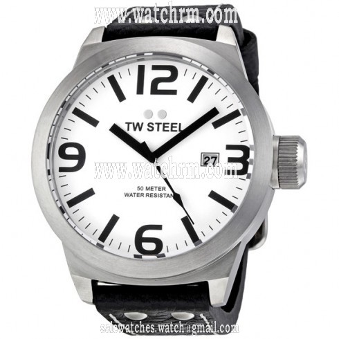 TW Steel Icon 50 MM White Dial Black Leather Strap Men's Watch TW621