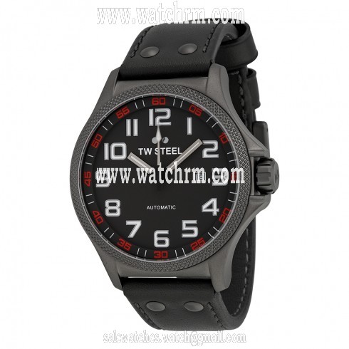TW Steel Pilot Automatic Black Dial Black Leather Men's Watch TWA961