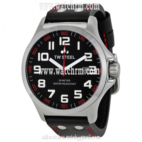 TW Steel Pilot Black and Red Dial Black Leather Men's Watch TW411