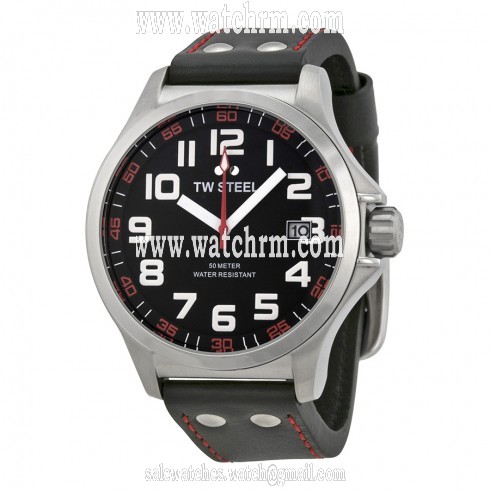 TW Steel Pilot Black Dial Black Leather Men's Watch TW410
