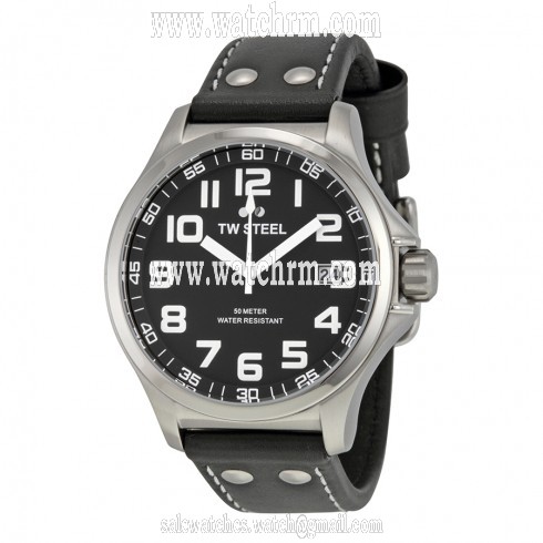 TW Steel Pilot Black Dial Stainless Steel Black Leather Men's Watch TW408