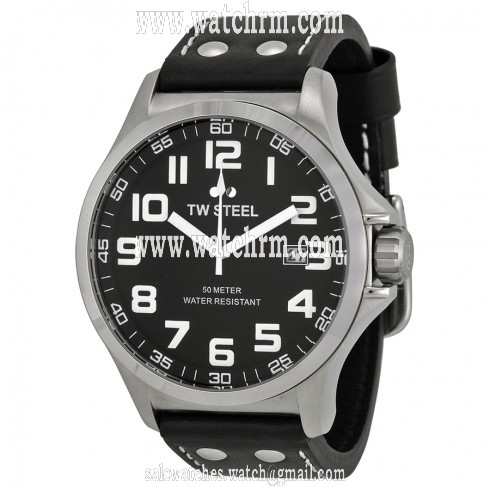 TW Steel Pilot Black Dial Stainless Steel Black Leather Men's Watch TW409