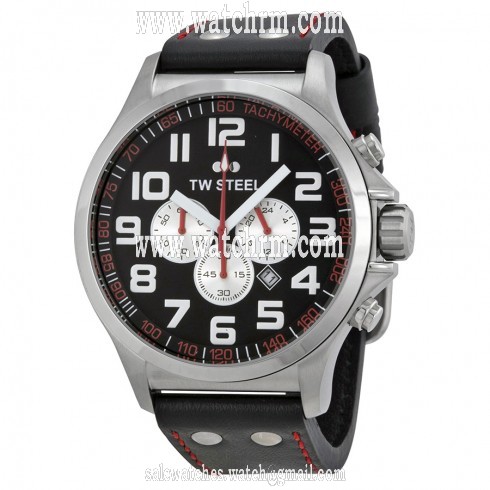 TW Steel Pilot Chronograph Stainless Steel Black Leather Men's Watch TW415
