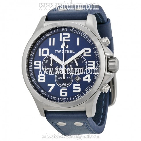 TW Steel Pilot Sunray Blue Dial Chronograph Stainless Steel Blue Leather Men's Watch TW402
