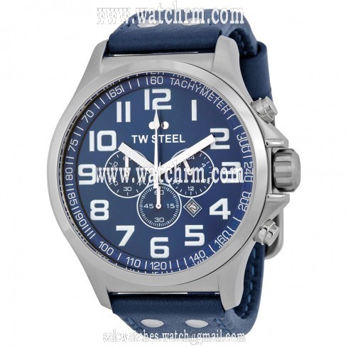 TW Steel Pilot Sunray Blue Dial Chronograph Stainless Steel Blue Leather Men's Watch TW403