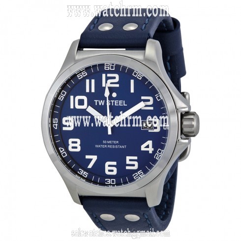 TW Steel Pilot Sunray Blue Dial Stainless Steel Blue Leather Men's Watch TW400