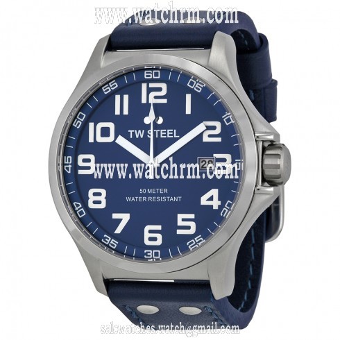 TW Steel Pilot Sunray Blue Dial Stainless Steel Blue Leather Men's Watch TW401