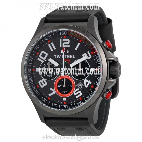 TW Steel Sahara Force India Chronograph Black Carbon Fiber Dial Grey Silicone Rubber Men's Watch TW431