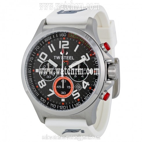 TW Steel Sahara Force India Chronograph Black Dial White Rubber Men's Watch TW429