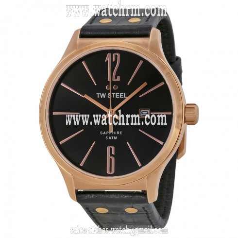 TW Steel Slim Line Black Dial Black Leather Men's Watch TW1303