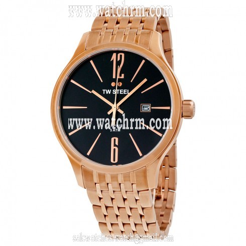 TW Steel Slim Line Black Dial Rose Gold-tone Stainless Steel Men's Watch TW1308