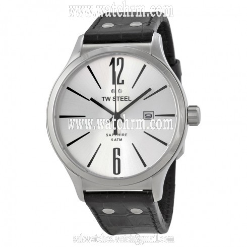 TW Steel Slim Line Silver Dial Black Leather Men's Watch TW1301