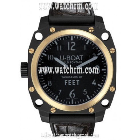 U Boat Black Dial 18kt Yellow Gold Black Alligator Men's Watch 5388