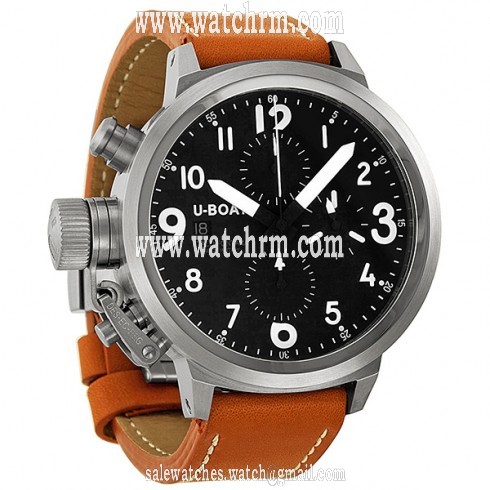 U Boat Black Dial Stainless Steel Orange Brown Leather Men's Watch 6249