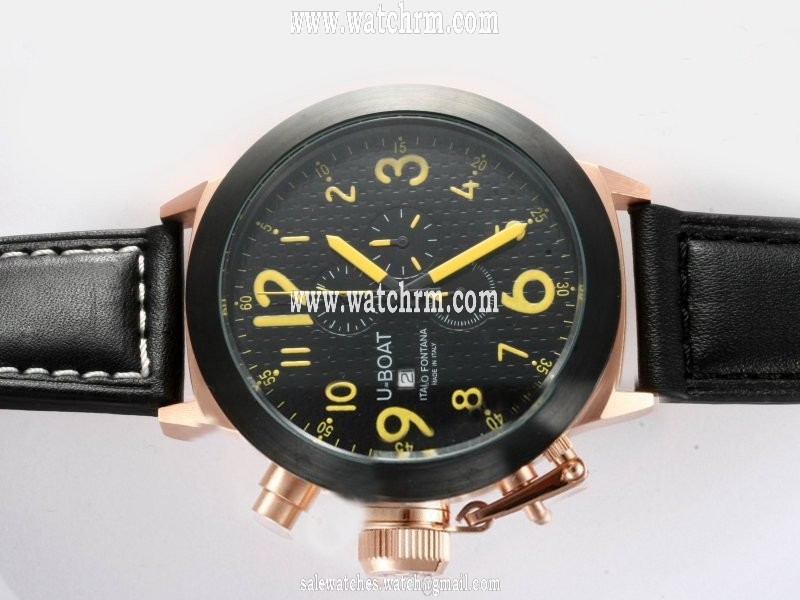 U-Boat Flightdeck 1758 Black Dial 52mm Black Ostrich Leather Strap Watch