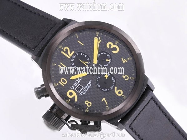 U-Boat Flightdeck 1758 Black Dial Black Cow Leather Strap Round Watch