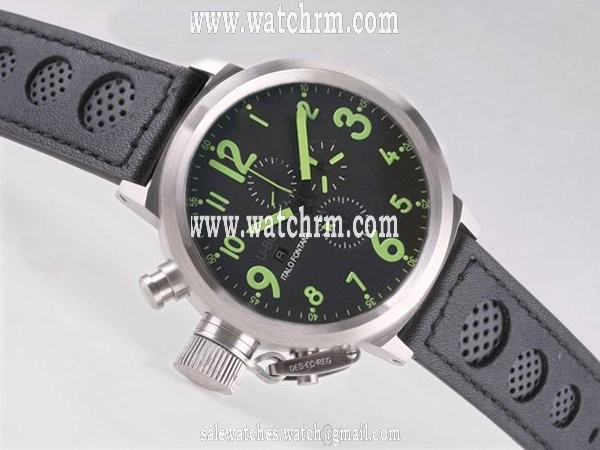 U-Boat Flightdeck 1758 Mens Stainless Steel Bezel Black Crocodile Leather Strap Watch