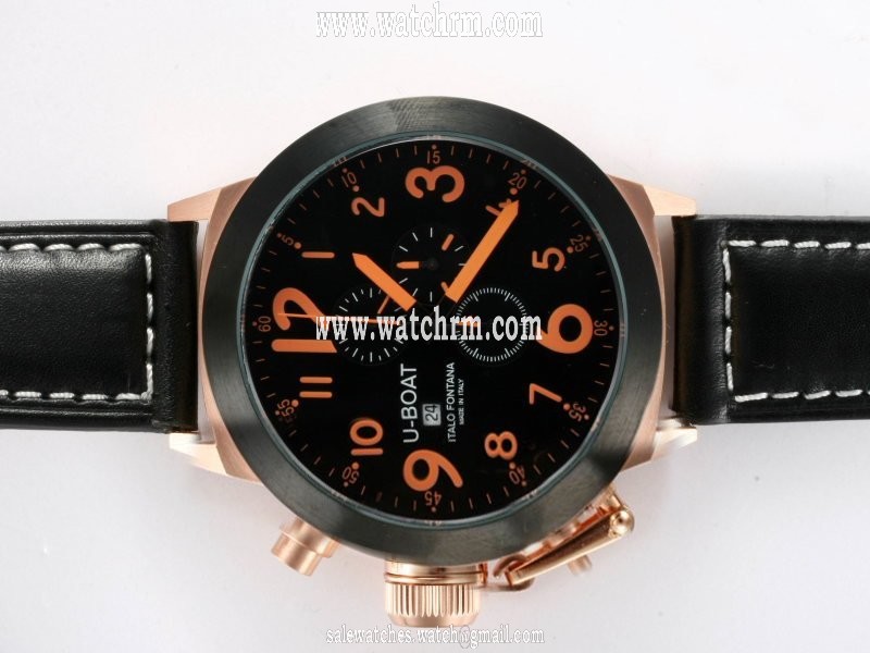 U-Boat Flightdeck 1758 Round Mens Black Ostrich Leather Strap Watch