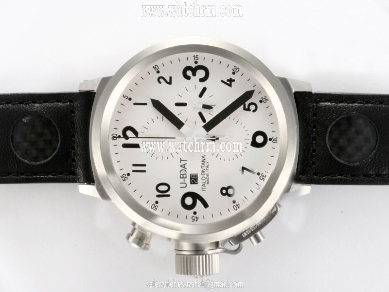 U-Boat Flightdeck 1838 Black Cow Leather Strap Stainless Steel Bezel White Dial Watch
