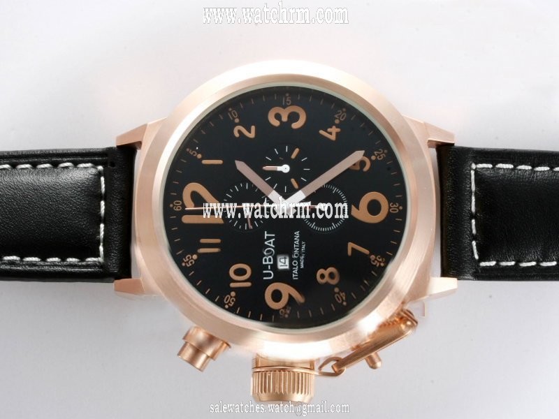 U-Boat Flightdeck 1838 Round Black Dial Black Ostrich Leather Strap Watch
