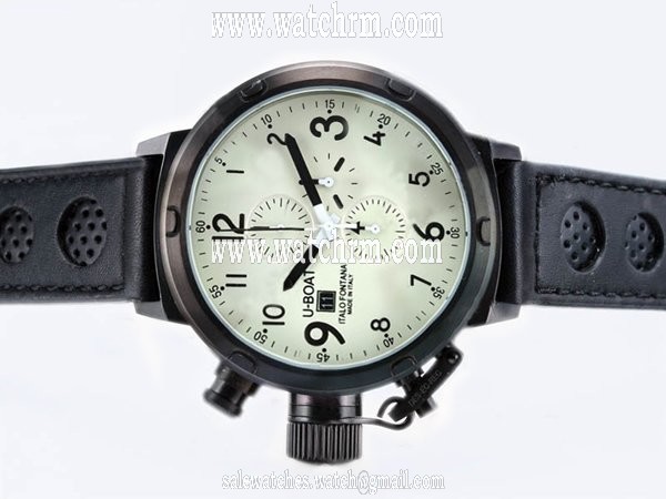 U-Boat Flightdeck 1840 Black Cow Leather Strap White Dial Watch