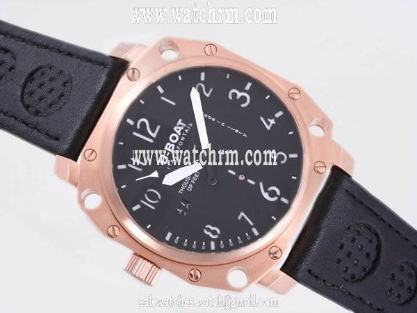U-Boat Flightdeck 1887 Mens Black Ostrich Leather Strap Rose Gold Bezel Watch