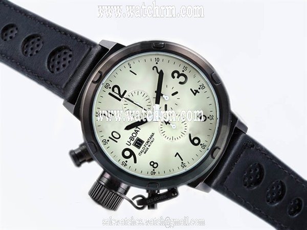 U-Boat Flightdeck 1931 Mens Black Crocodile Leather Strap Round Watch