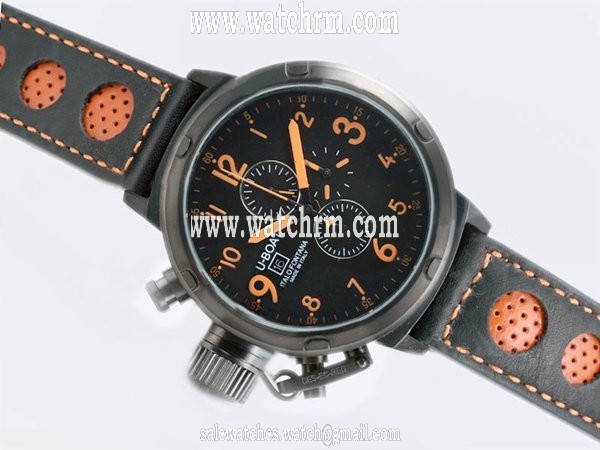 U-Boat Flightdeck 6254 Black Ostrich Leather Strap Black Dial 50mm Watch