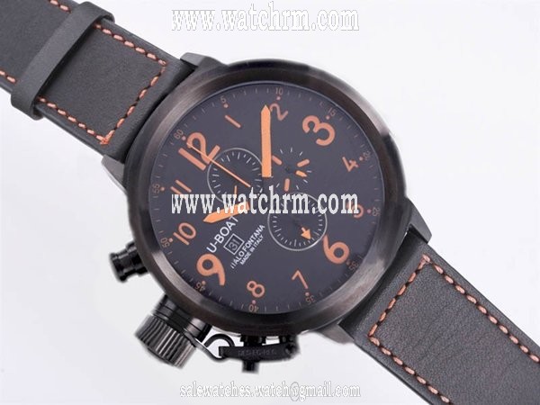 U-Boat Flightdeck 6254 Black Ostrich Leather Strap PVD Bezel Black Dial Watch