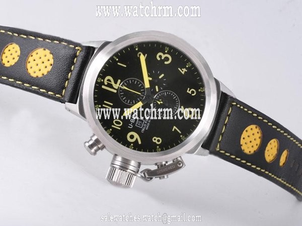 U-Boat Flightdeck 6254 Womens Round Black Crocodile Leather Strap Watch