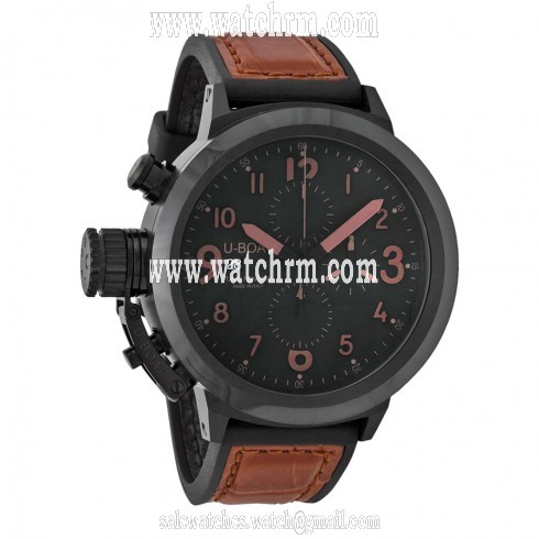 U Boat Flightdeck Black Dial Brown Leather Men's Watch 7094