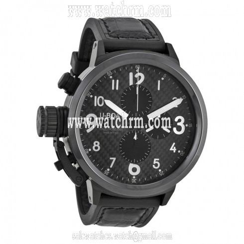 U Boat Flightdeck Carbon Fiber Dial Black Leather Men's Watch 7118