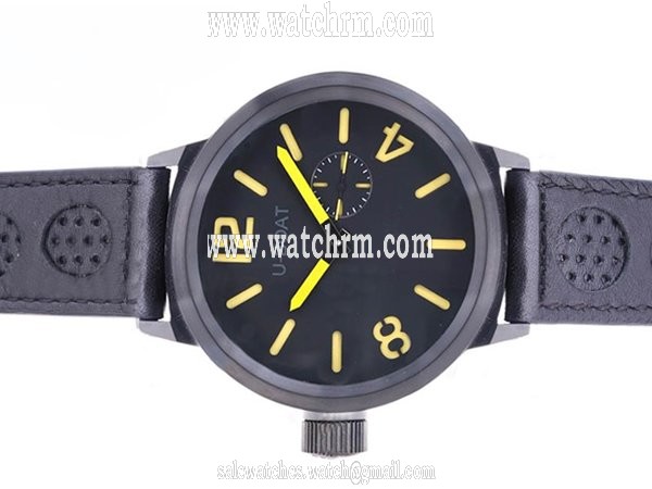 U-Boat Italo Fontana 2083 Mens Black Ostrich Leather Strap Watch