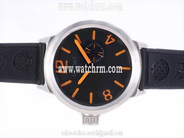 U-Boat Italo Fontana 5571 Round Mens Black Ostrich Leather Strap Watch