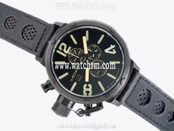 U-Boat Italo Fontana 6472 Black Crocodile Leather Strap Mens 50mm Watch