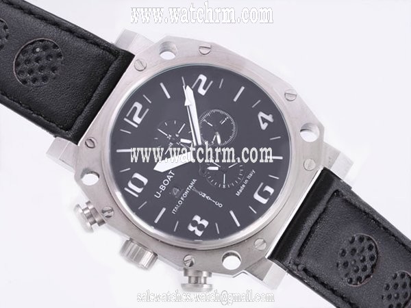 U-Boat Thousands Of Feet 1789 Black Dial Black Ostrich Leather Strap Round Watch