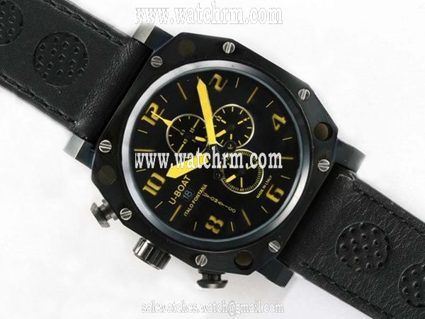 U-Boat Thousands Of Feet 1965 Black Dial Round Black Cow Leather Strap Watch