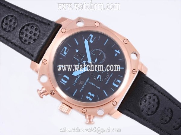 U-Boat Thousands Of Feet 1965 Black Ostrich Leather Strap 50mm Mens Watch