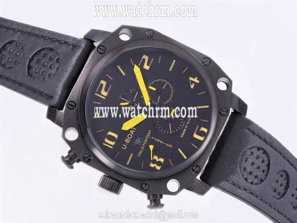 U-Boat Thousands Of Feet 1965 Round Black Dial Black Ostrich Leather Strap Watch