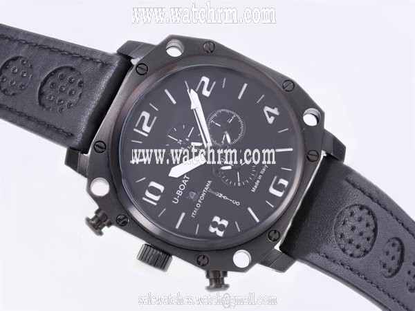 U-Boat Thousands Of Feet 1965 Round Mens Black Ostrich Leather Strap Watch