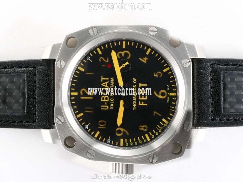 U-Boat Thousands Of Feet 1980 Black Dial Manual Winding Stainless Steel Bezel Watch