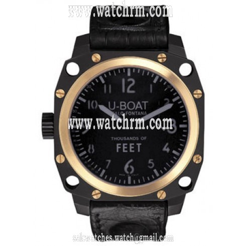 U Boat Thousands of Feet Black Dial 18kt Yellow Gold Black Leather Men's Watch 5328