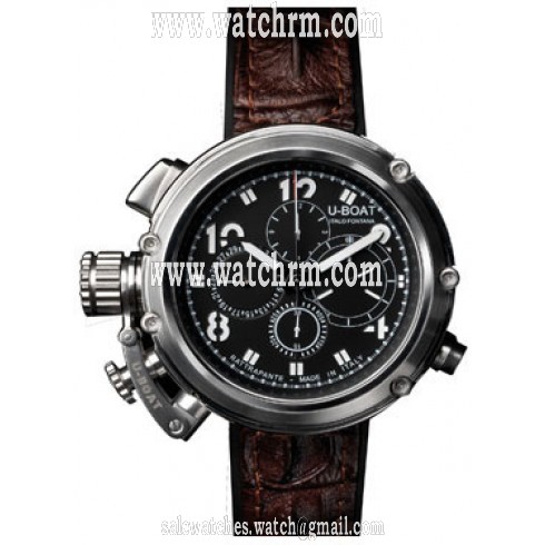 U Boat U-51 Rattrappante Black Dial Brown Leather Men's Watch 2063