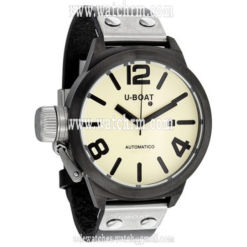 U-Boat Beige Dial Black Leather Men's Watch 343
