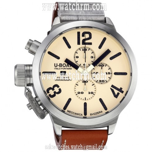 U-Boat Beige Sterling Silver Leather Automatic Men's Watch 2062